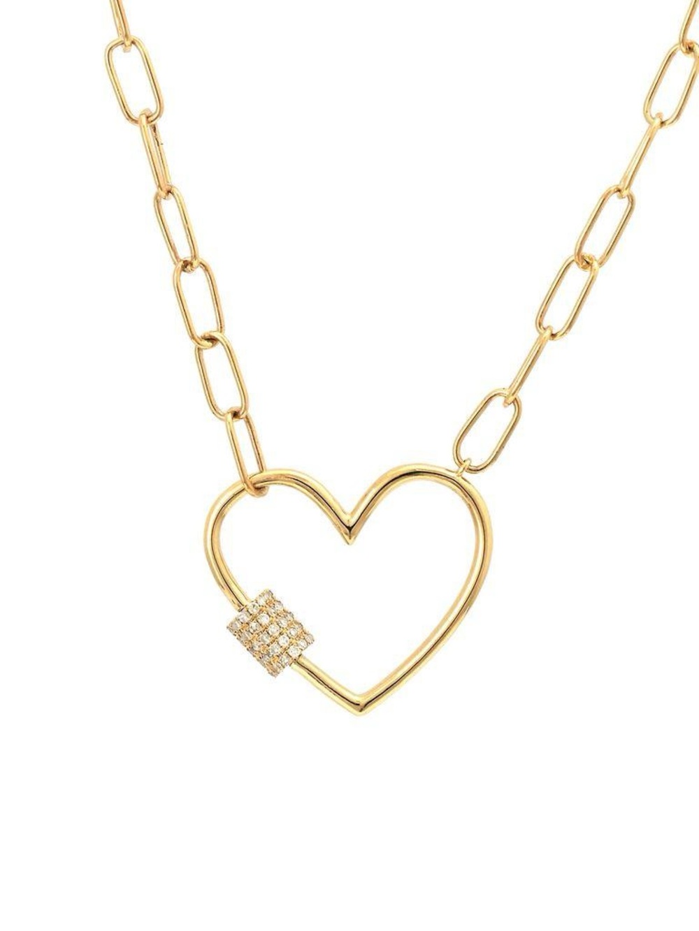 14K Real Yellow Gold Single Pave Diamond Heart 18X21 Mm Chain 3mm Thickness